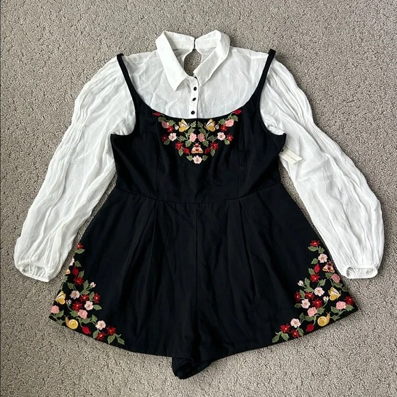 Anthropologie Maeve Long-Sleeve Embroidered Twofer Romper One-Piece Size 10 NEW - Picture 4 of 15